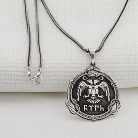 Mona Roza Çift Başlı Kartallı Türk Yazılı Erkek Gümüş Kolye