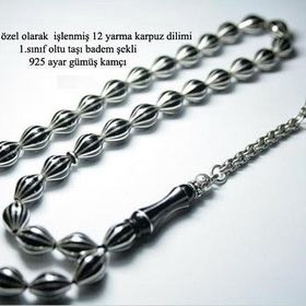 Mona Roza Gümüş 1000 Ayar Gümüş El İşçilikli 12 Yarma Karpuz Dilim İşlemeli Tesbih