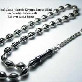 Mona Roza Gümüş 1000 Ayar Gümüş El İşçilikli 12 Yarma Karpuz Dilim İşlemeli Tesbih