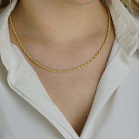 Mona Roza Gümüş Altın Kaplama 3 mm 925 Ayar Gümüş Halat Zincir 54 cm Kolye