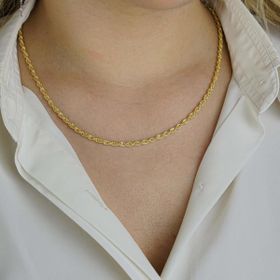 Mona Roza Gümüş Altın Kaplama 3 mm 925 Ayar Gümüş Halat Zincir 54 cm Kolye