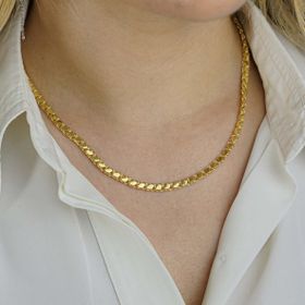 Mona Roza Gümüş Altın Kaplama 4 mm 925 Ayar Gümüş Pullu Zincir 59 cm Kolye