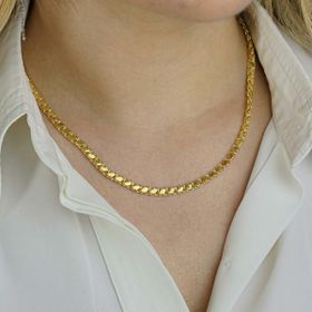 Mona Roza Gümüş Altın Kaplama 4 mm 925 Ayar Gümüş Pullu Zincir 59 cm Kolye