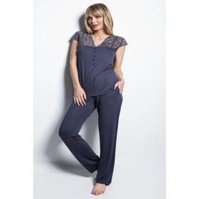Monamise 18231 Lacivert Dantelli Kadın Pijama Takımı