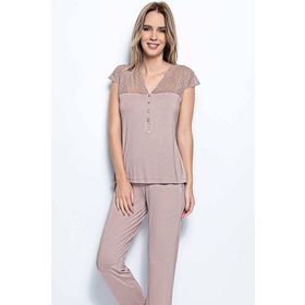 Monamise 18437 Vizon Dantelli Kadın Pijama Takımı