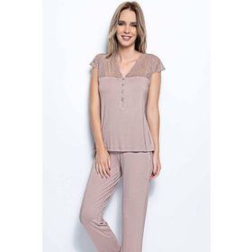 Monamise 18437 Vizon Dantelli Kadın Pijama Takımı