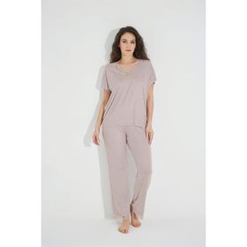 Monamise 18486 Vizon Dantelli Kısa Kollu V Yakalı Kadın Pijama Takımı