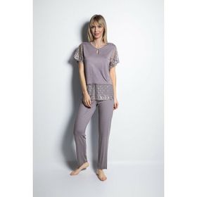 Monamise 19187 Gri Dantelli Kadın Pijama Takımı