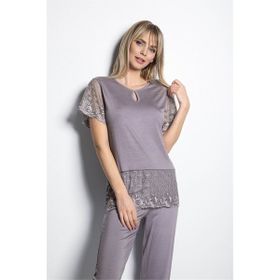 Monamise 19187 Gri Dantelli Kadın Pijama Takımı