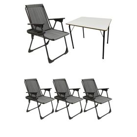 Moniev Natura Gri 4 Adet Katlanır Piknik Sandalye Oval Bardaklıklı Kamp Sandalyesi Katlanır MDF Masa