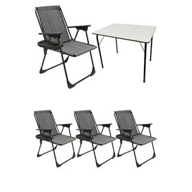 Moniev Natura Gri 4 Adet Katlanır Piknik Sandalye Oval Bardaklıklı Kamp Sandalyesi Katlanır MDF Masa