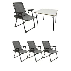 Moniev Natura Gri 4 Adet Katlanır Piknik Sandalye Oval Bardaklıklı Kamp Sandalyesi Katlanır MDF Masa