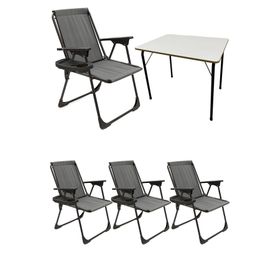Moniev Natura Gri 4 Adet Katlanır Piknik Sandalye Oval Bardaklıklı Kamp Sandalyesi Katlanır MDF Masa