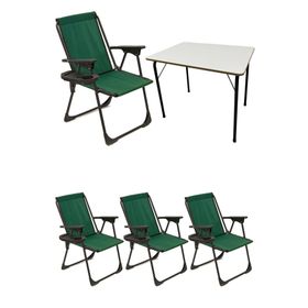 Moniev Natura Yeşil 4 Adet Katlanır Piknik Sandalye Oval Bardaklıklı Kamp Sandalyesi Katlanır MDF Masa