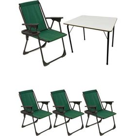 Moniev Natura Yeşil 4 Adet Katlanır Piknik Sandalye Oval Bardaklıklı Kamp Sandalyesi Katlanır MDF Masa