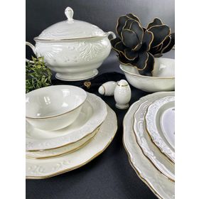 Monno 9959F08 2,5 mm Gold Band 59 Parça 12 Kişilik Bone China Yemek Takımı