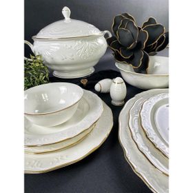Monno 9959F08 2,5 mm Gold Band 59 Parça 12 Kişilik Bone China Yemek Takımı