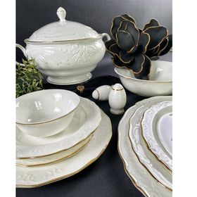 Monno 9959F08 2,5 mm Gold Band 59 Parça 12 Kişilik Bone China Yemek Takımı