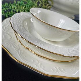 Monno 9959F08 2,5 mm Gold Band 59 Parça 12 Kişilik Bone China Yemek Takımı