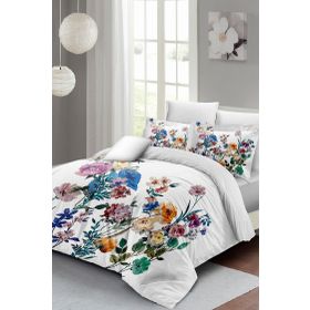 Monohome 200x220 cm Beyaz Flower Mix Çift Kişilik 3D Pamuk Saten Nevresim Takımı