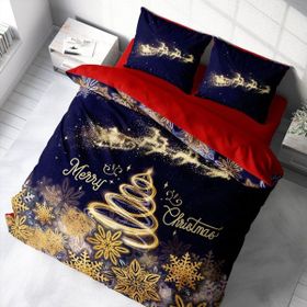 Monohome 200x220 cm Kırmızı Lacivert Yılbaşı Süsü Merry Christmas Pamuk Çift Kişilik 3D Nevresim Takımı