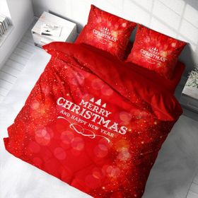 Monohome 200x220 cm Kırmızı Yılbaşı Süsü Merry Christmas Pamuk Çift Kişilik 3D Nevresim Takımı