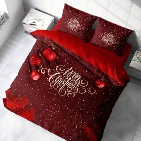 Monohome 200x220 cm Kırmızı Yılbaşı Süsü Merry Christmas Pamuk Çift Kişilik 3D Nevresim Takımı