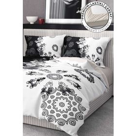 Monohome 200x220 cm Siyah Beyaz Premium Luxury Çift Kişilik 3D Pamuk Saten Nevresim Takımı