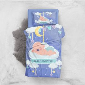 Monohome Bebek Uyuyor 3D Pamuk Saten Renkli Bebek 100x150 cm Nevresim Takımı