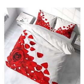 Monohome Beyaz Güller 3D Pamuk Saten Renkli Çift Kişilik 200x220 cm Nevresim Takımı