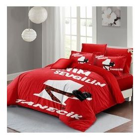 Monohome Bitanecik Sevgilim 200x220 cm Kırmızı Beyaz Sevgililer Günü Çift Kişilik Pamuk Saten Nevresim Takımı