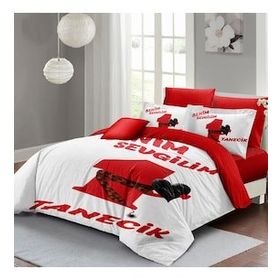Monohome Bitanecik Sevgilim 200x220 cm Kırmızı Beyaz Sevgililer Günü Çift Kişilik Pamuk Saten Nevresim Takımı