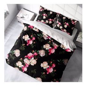Monohome Black Flower 3D Pamuk Saten Çift Kişilik Nevresim Takımı