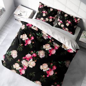 Monohome Black Flower 3D Pamuk Saten Çift Kişilik Nevresim Takımı