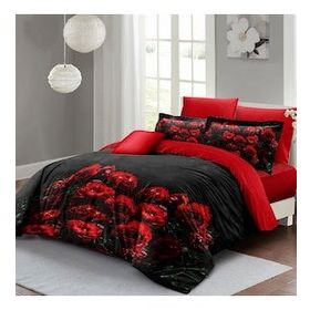 Monohome Black Rose 200x220 cm Beyaz Sevgililer Günü Çift Kişilik Pamuk Saten Nevresim Takımı