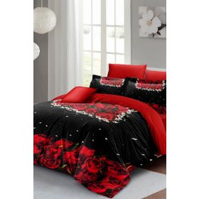 Monohome Black Rose 3D Pamuk Saten %100 Pamuk Çift Kişilik Nevresim Takımı