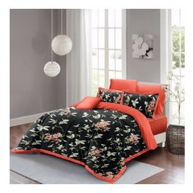 Monohome Black Somon Flower 3D Pamuk Saten Çift Kişilik Nevresim Takım