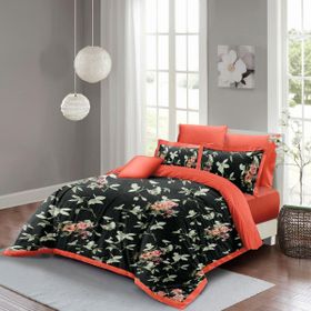 Monohome Black Somon Flower 3D Pamuk Saten Çift Kişilik Nevresim Takım