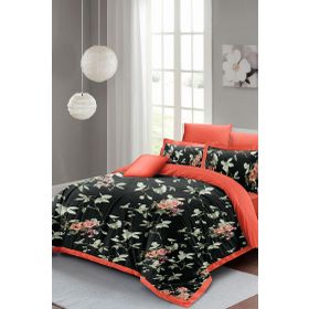 Monohome Black Somon Flower 3D Pamuk Saten Çift Kişilik Nevresim Takım