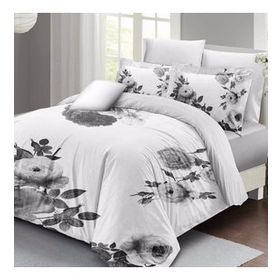 Monohome Black White Flower 3D Pamuk Saten Çift Kişilik Nevresim Takım