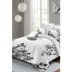 Monohome Black White Flower 3D Pamuk Saten Çift Kişilik Nevresim Takım