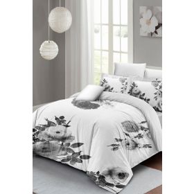 Monohome Black White Flower 3d Pamuk Saten Çift Kişilik Nevresim Takımı