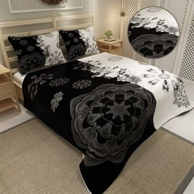Monohome Black&White Jakar Dokuma Pamuklu 3d Dijital Baskı Pike Takımı