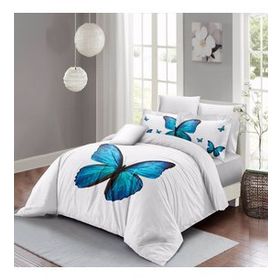 Monohome Blue Butterfly 3d Pamuk Saten Çift Kişilik Nevresim Takım