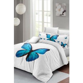 Monohome Blue Butterfly 3d Pamuk Saten Çift Kişilik Nevresim Takım