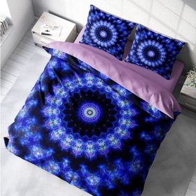 Monohome Blue Damask 3D Pamuk Saten Renkli Çift Kişilik 200x220 cm Nevresim Takımı