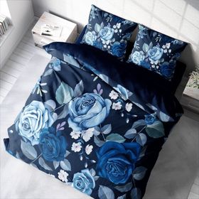 Monohome Blue Flower 3D Pamuk Saten Çift Kişilik Nevresim Takımı