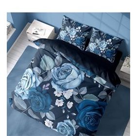 Monohome Blue Flower 3D Pamuk Saten Çift Kişilik Nevresim Takımı