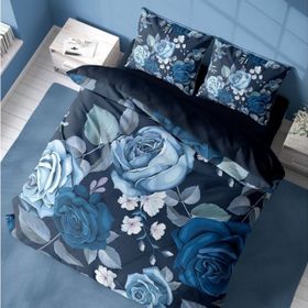 Monohome Blue Flower 3D Pamuk Saten Çift Kişilik Nevresim Takımı