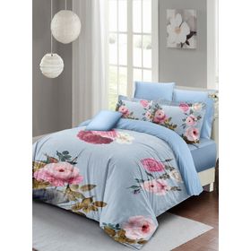Monohome Blue Flower 3D Pamuk Saten Çift Kişilik Nevresim Takımı